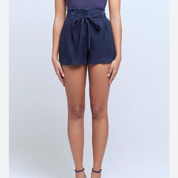 L’Agence Hillary Navy Blue Linen Paperbag Shorts Size 31 New - Picture 5 of 6